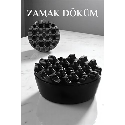 Modacar Kapaklı Zamak Döküm Yuvarlak Küllük Metal Kül Tablası - Kafe Küllüğü SİYAH 