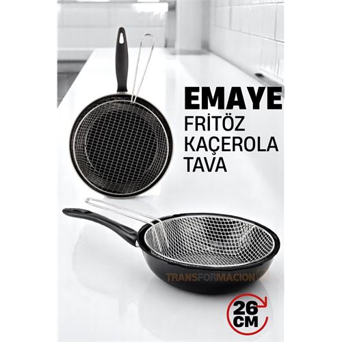 ModaCar Fritözlü Emaye Kızartma Tavası- Kızartma Kaçerola Multi Kullanım  26 CM 