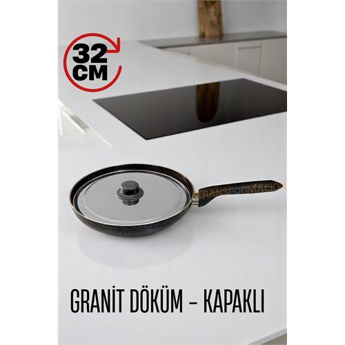 ModaCar Granit Döküm Tava Paslanmaz Çelik Kapaklı -Yapışmaz Taban 32 Cm 