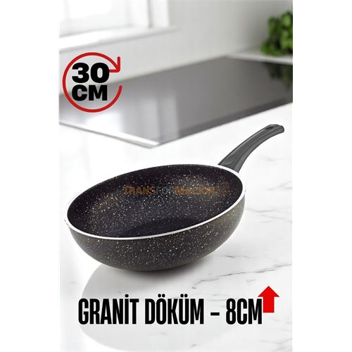 ModaCar Granit Döküm 8 Cm Derin Wok Tava - Yapışmaz Wok Tava -  30 Cm 
