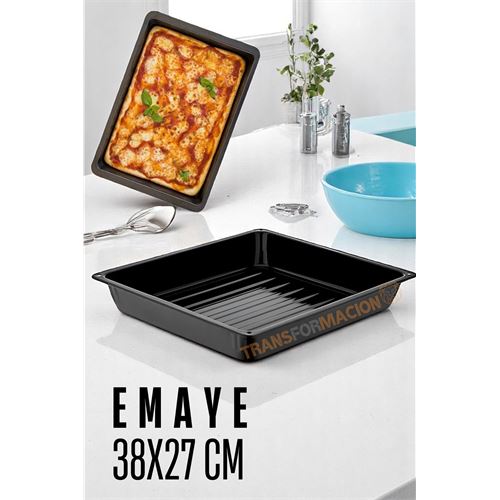 ModaCar Emaye Fırın Tepsisi Siyah - Dikdörtgen Emaye Fırın Tepsisi 38X27 Cm 