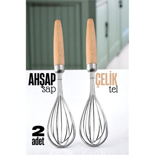 ModaCar Ahşap Saplı Çelik Çırpıcı - Yumurta ve Sos Çırpıcı, Mutfak Çırpıcısı, Çırpma Teli 