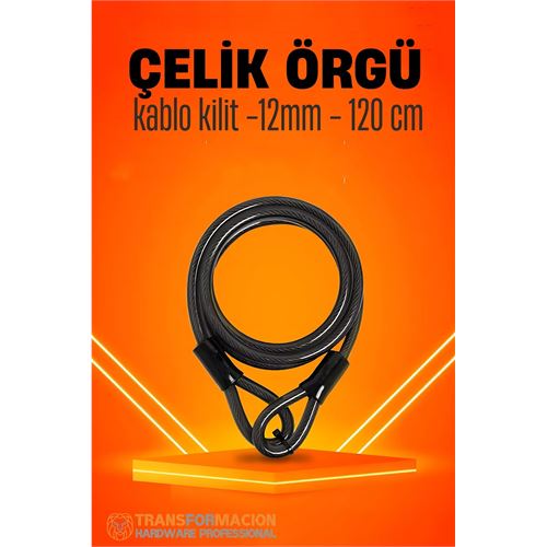 Modacar Çelik Örgü Kablo Kilit 12mm 120 cm Bisiklet Kilidi Motosiklet Kilidi Eşya Garaj Kilidi 