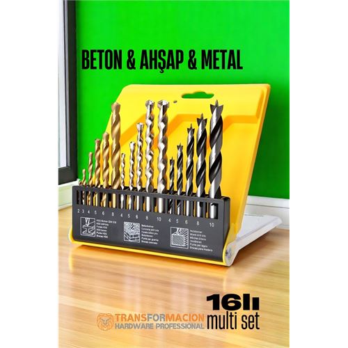 Modacar Matkap Ucu Seti- Beton Metal Ahşap Matkap Ucu Drill Bits Set 16 lı SET 