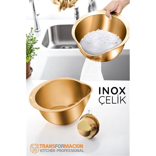 Modacar Pirinç Süzgeci Makarna Salata Süzgeci 304 Inox Paslanmaz Çelik 