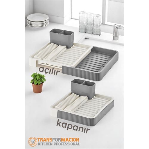 Modacar Açılır-Kapanır Bulaşıklık - Bulaşık Durulama Sepeti Tabaklık Bulaşık Kurutmalık GRİ 