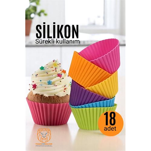 Modacar Silikon Muffin Kalıbı - Sürekli Kullanım Muffin Kek Kalıbı 18 ADET 