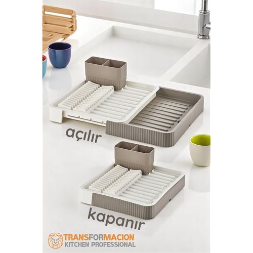 Modacar Açılır-Kapanır Bulaşıklık - Bulaşık Durulama Sepeti Tabaklık Bulaşık Kurutmalık LATTE 