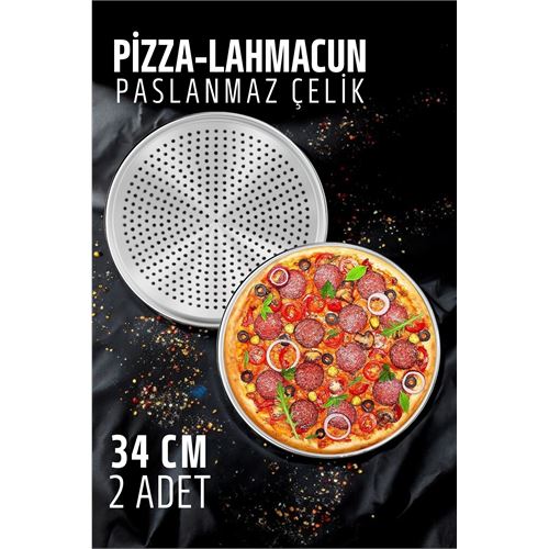Modacar Pizza Tepsisi - Lahmacun Pizza Pide Pişirme Tepsisi 34 CM 2 li SET 