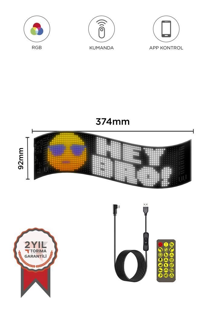 Rp937 Led Matrix Panel 16x64cm Telefon Kontrollü Kayar Led Animasyon Aydınlatma