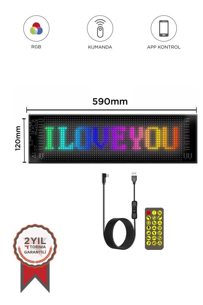Rp1259 Led Matrix Panel 16x96cm Telefon Kontrollü Kayar Led Animasyon Aydınlatma